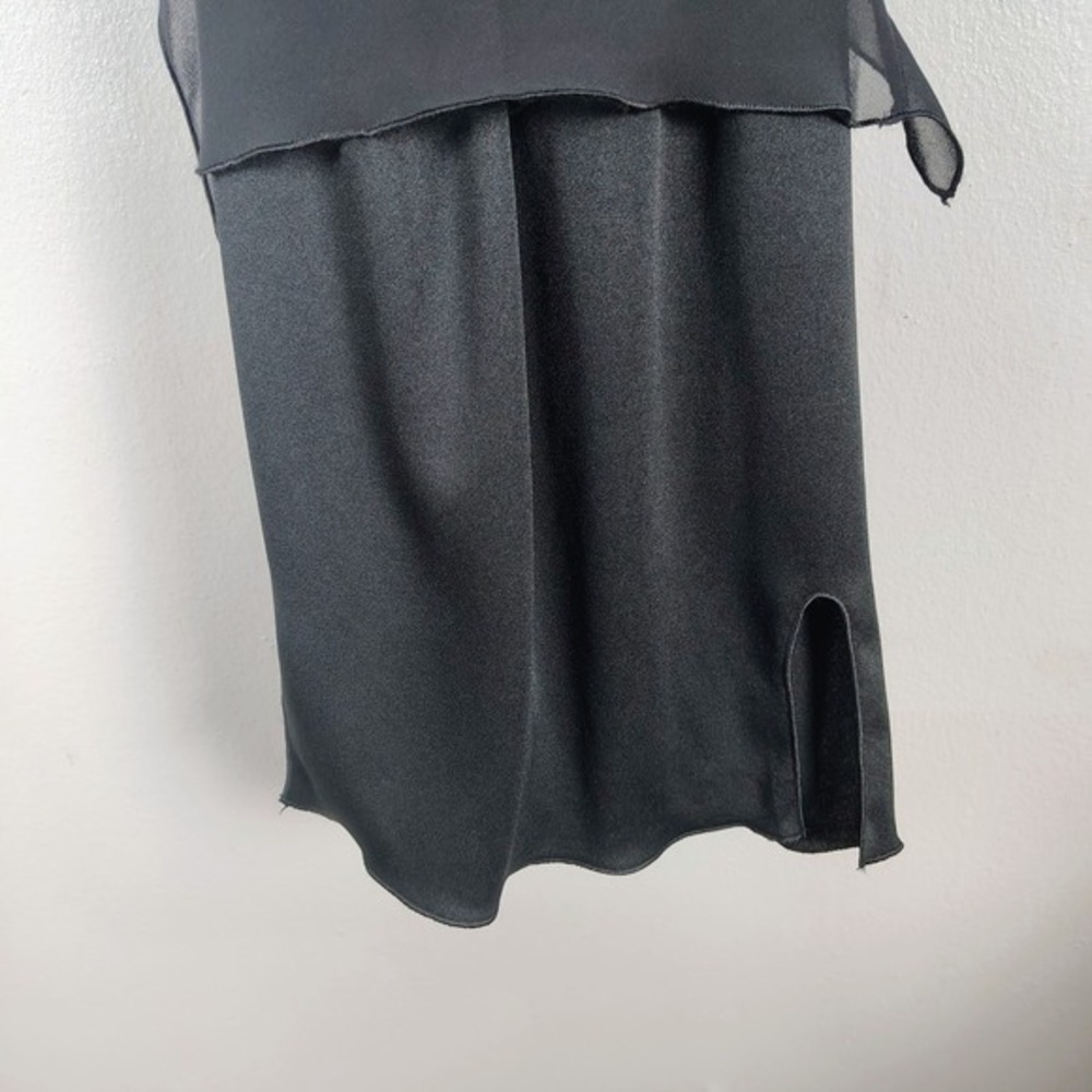 vtg AGB Dress Byer California Black Ruffle V-Neck Chiffon Midi Dress 16 goth vam - Picture 5 of 10
